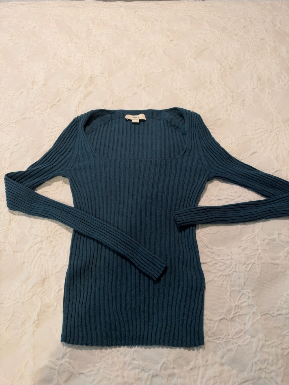 Vince Teal Ribbed Square-Neck Long Sleeve Sweater
